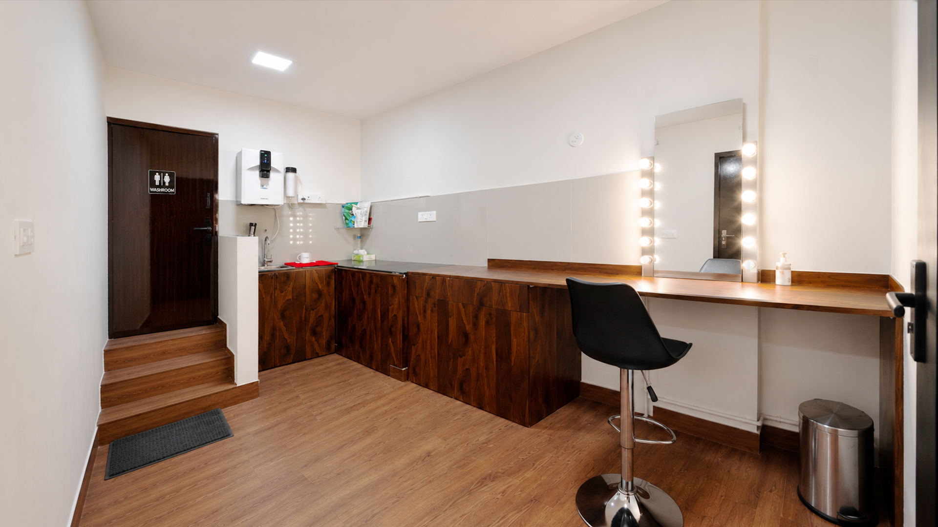 Makeup and prep room at Winterfox Studios podcast facility